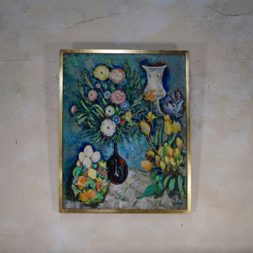 an exceptional large oil on canvas painting by germaine nordmann floral - CATEGORY: ANTIQUE ART - DATED 1950