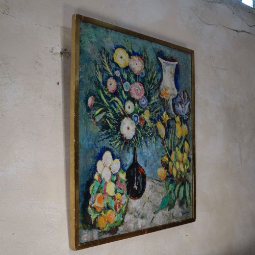 AN EXCEPTIONAL LARGE OIL ON CANVAS PAINTING BY GERMAINE NORDMANN FLORAL - ADDITIONAL PHOTO 1