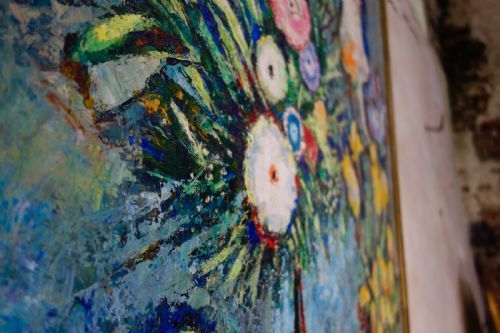 AN EXCEPTIONAL LARGE OIL ON CANVAS PAINTING BY GERMAINE NORDMANN FLORAL - ADDITIONAL PHOTO 2
