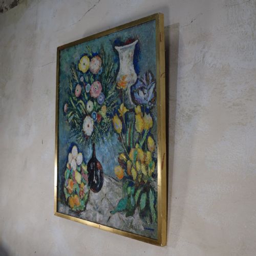 AN EXCEPTIONAL LARGE OIL ON CANVAS PAINTING BY GERMAINE NORDMANN FLORAL - ADDITIONAL PHOTO 3