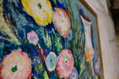 AN EXCEPTIONAL LARGE OIL ON CANVAS PAINTING BY GERMAINE NORDMANN FLORAL - ADDITIONAL PHOTO 4