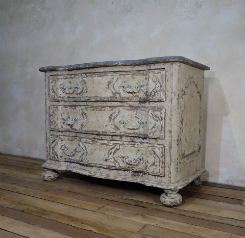 AN ORIGINAL PAINTED FRENCH SERPENTINE COMMODE CHEST OF DRAWERS - ADDITIONAL PHOTO 14