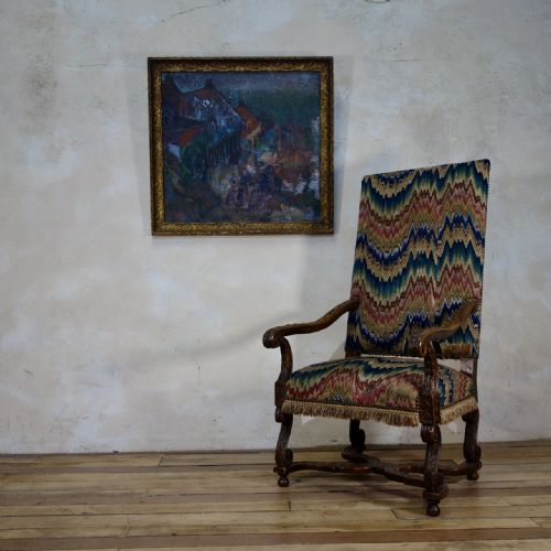17TH CENTURY WALNUT OPEN ARMCHAIR NATIONAL TRUST IN POINTE D'HONGERIE NEEDLEWORK - ADDITIONAL PHOTO 12
