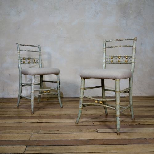 a pair of regency 19th century faux bamboo original painted side chairs - CATEGORY: ANTIQUE CHAIRS - DATED REGENCY