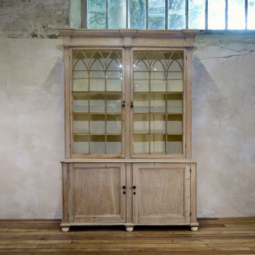 a 19th century gothic bleached pine glazed cabinet bookcase - CATEGORY: ANTIQUE BOOKCASES - DATED 19TH CENTURY