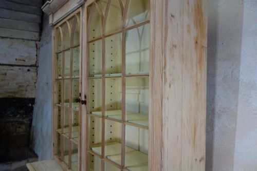 A 19TH CENTURY GOTHIC BLEACHED PINE GLAZED CABINET BOOKCASE - ADDITIONAL PHOTO 8