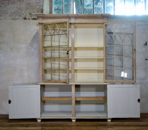 A 19TH CENTURY GOTHIC BLEACHED PINE GLAZED CABINET BOOKCASE - ADDITIONAL PHOTO 10
