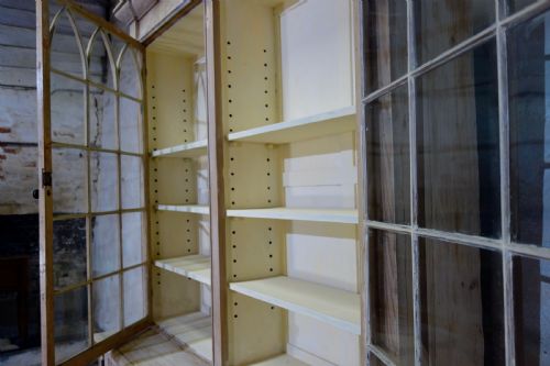A 19TH CENTURY GOTHIC BLEACHED PINE GLAZED CABINET BOOKCASE - ADDITIONAL PHOTO 11