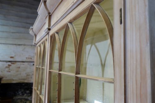 A 19TH CENTURY GOTHIC BLEACHED PINE GLAZED CABINET BOOKCASE - ADDITIONAL PHOTO 13