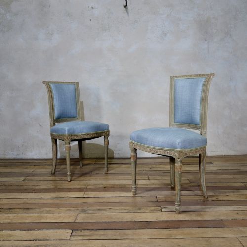 a pair of french 19th century louis xvi style upholstered serpentine side chairs - CATEGORY: ANTIQUE CHAIRS - DATED 19TH CENTURY