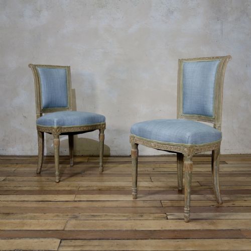 A PAIR OF FRENCH 19TH CENTURY LOUIS XVI STYLE UPHOLSTERED SERPENTINE SIDE CHAIRS - ADDITIONAL PHOTO 6
