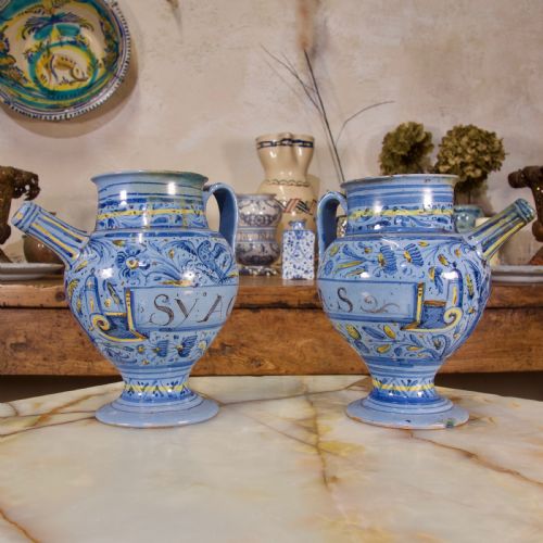 a pair of mid17th century italian maiolica berettino wet drug jars - CATEGORY: ANTIQUE CERAMICS - DATED 17TH CENTURY