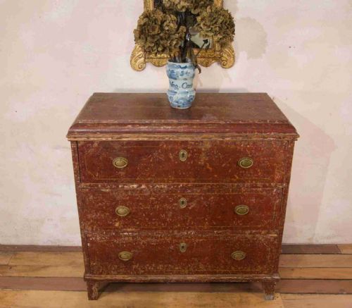 AN 18TH CENTURY GUSTAVIAN ORIGINAL PAINTED COMMODE RED - ADDITIONAL PHOTO 1