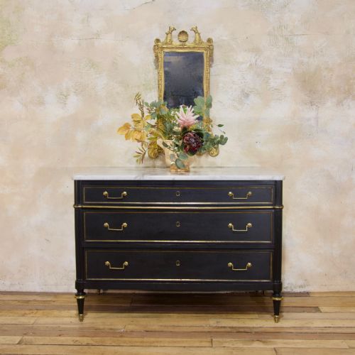 A LATE 19TH CENTURY LOUIS XVI STYLE THREEDRAWER COMMODE EBONISED MARBLE TOP - ADDITIONAL PHOTO 2