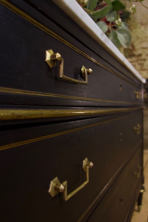 A LATE 19TH CENTURY LOUIS XVI STYLE THREEDRAWER COMMODE EBONISED MARBLE TOP - ADDITIONAL PHOTO 6