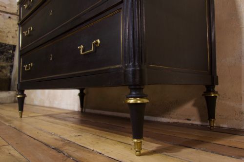 A LATE 19TH CENTURY LOUIS XVI STYLE THREEDRAWER COMMODE EBONISED MARBLE TOP - ADDITIONAL PHOTO 8