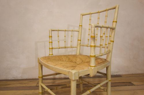 A REGENCY FAUX BAMBOO PAINTED OPEN ARMCHAIR - ADDITIONAL PHOTO 1