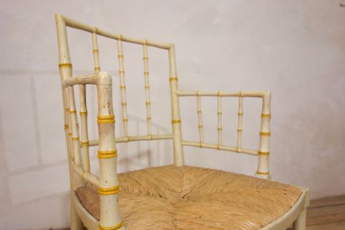 A REGENCY FAUX BAMBOO PAINTED OPEN ARMCHAIR - ADDITIONAL PHOTO 4