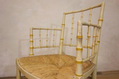 A REGENCY FAUX BAMBOO PAINTED OPEN ARMCHAIR - ADDITIONAL PHOTO 5