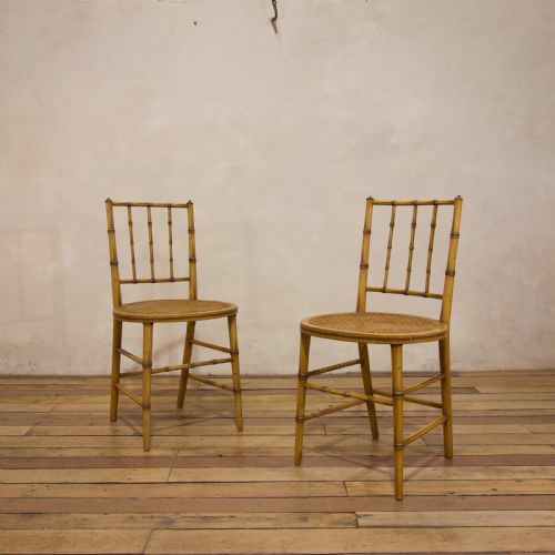 a pair of late 19th century painted faux bamboo side chairs - CATEGORY: ANTIQUE CHAIRS - DATED 19TH CENTURY