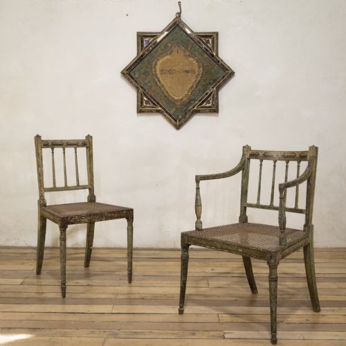 A CHARMING NEAR PAIR OF REGENCY GREEN PAINTED OCCASIONAL ELBOW CHAIRS - ADDITIONAL PHOTO 7