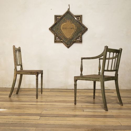 A CHARMING NEAR PAIR OF REGENCY GREEN PAINTED OCCASIONAL ELBOW CHAIRS - ADDITIONAL PHOTO 9
