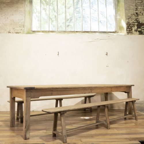 a large scale 19th century french sycamore oak farmhouse table benches - CATEGORY: ANTIQUE TABLES - DATED 19TH CENTURY