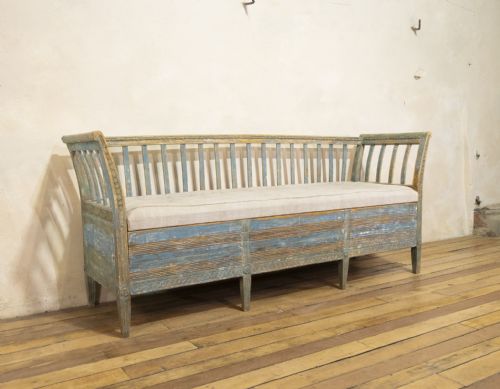 an 18th century gustavian swedish sofa bench original blue paint - CATEGORY: ANTIQUE SOFAS - DATED 18TH CENTURY
