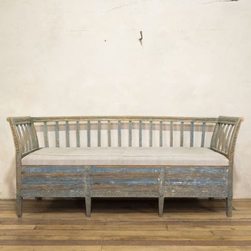 AN 18TH CENTURY GUSTAVIAN SWEDISH SOFA BENCH ORIGINAL BLUE PAINT - ADDITIONAL PHOTO 3