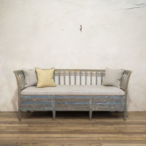AN 18TH CENTURY GUSTAVIAN SWEDISH SOFA BENCH ORIGINAL BLUE PAINT - ADDITIONAL PHOTO 4