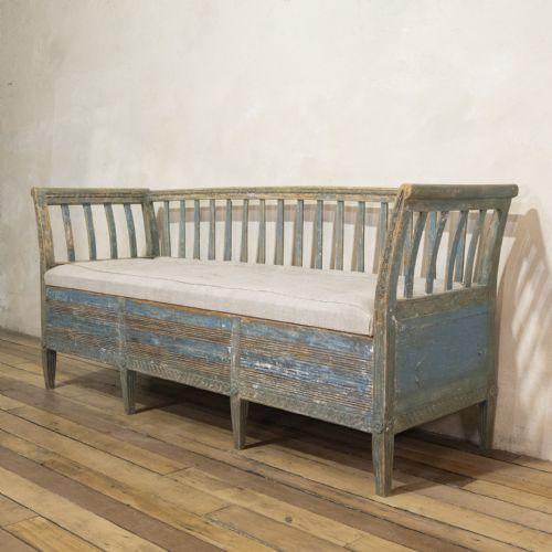 AN 18TH CENTURY GUSTAVIAN SWEDISH SOFA BENCH ORIGINAL BLUE PAINT - ADDITIONAL PHOTO 9