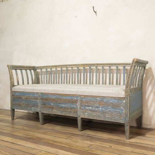AN 18TH CENTURY GUSTAVIAN SWEDISH SOFA BENCH ORIGINAL BLUE PAINT - ADDITIONAL PHOTO 10