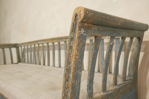AN 18TH CENTURY GUSTAVIAN SWEDISH SOFA BENCH ORIGINAL BLUE PAINT - ADDITIONAL PHOTO 11