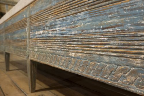 AN 18TH CENTURY GUSTAVIAN SWEDISH SOFA BENCH ORIGINAL BLUE PAINT - ADDITIONAL PHOTO 12