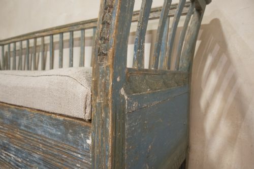 AN 18TH CENTURY GUSTAVIAN SWEDISH SOFA BENCH ORIGINAL BLUE PAINT - ADDITIONAL PHOTO 14