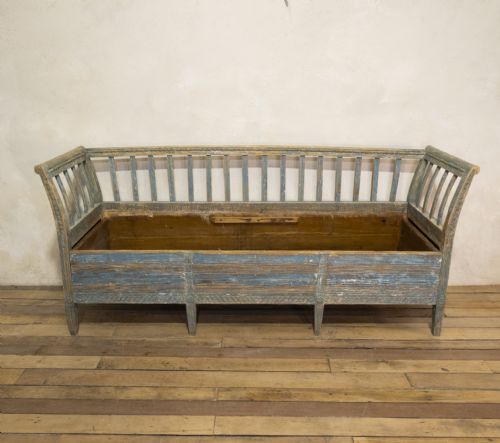 AN 18TH CENTURY GUSTAVIAN SWEDISH SOFA BENCH ORIGINAL BLUE PAINT - ADDITIONAL PHOTO 16
