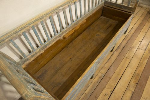 AN 18TH CENTURY GUSTAVIAN SWEDISH SOFA BENCH ORIGINAL BLUE PAINT - ADDITIONAL PHOTO 17