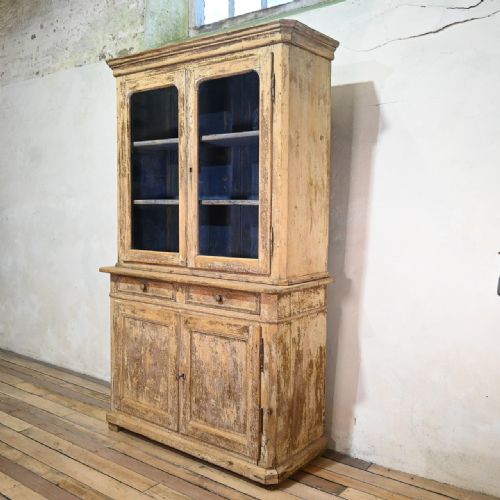 19th century glazed french painted buffet deux corps cabinet - CATEGORY: ANTIQUE BOOKCASES - DATED 19TH CENTURY