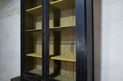 TALL 19TH CENTURY FRENCH BLACK PAINTED GLAZED CABINET - ADDITIONAL PHOTO 19