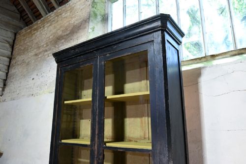 TALL 19TH CENTURY FRENCH BLACK PAINTED GLAZED CABINET - ADDITIONAL PHOTO 21