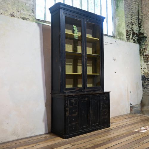 TALL 19TH CENTURY FRENCH BLACK PAINTED GLAZED CABINET - ADDITIONAL PHOTO 24
