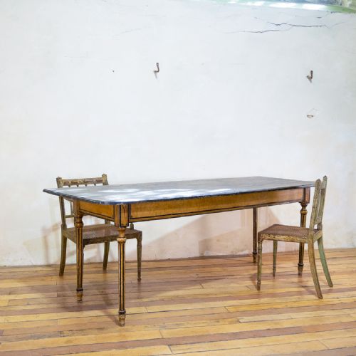 18TH CENTURY FAUX QUILTED MAPLE PAINTED SWEDISH FARMHOUSE TABLE - ADDITIONAL PHOTO 2