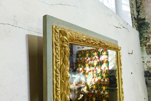A SQUARE 18TH CENTURY SWEDISH PAINTED OVERMANTEL MIRROR - ADDITIONAL PHOTO 1