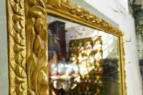 A SQUARE 18TH CENTURY SWEDISH PAINTED OVERMANTEL MIRROR - ADDITIONAL PHOTO 2