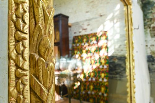 A SQUARE 18TH CENTURY SWEDISH PAINTED OVERMANTEL MIRROR - ADDITIONAL PHOTO 5