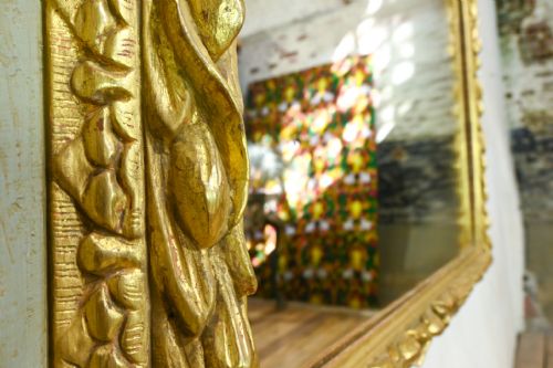 A SQUARE 18TH CENTURY SWEDISH PAINTED OVERMANTEL MIRROR - ADDITIONAL PHOTO 8