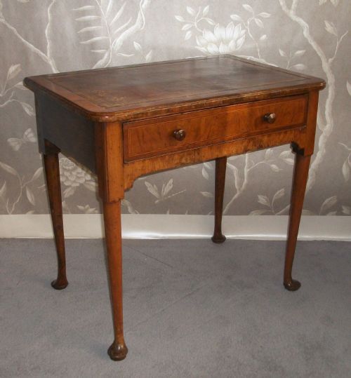 GEORGIAN MAHOGANY SMALL WRITING SIDE TABLE DESK LEATHER TOP WITH CROSS BANDING AND PAD FEET - ADDITIONAL PHOTO 1