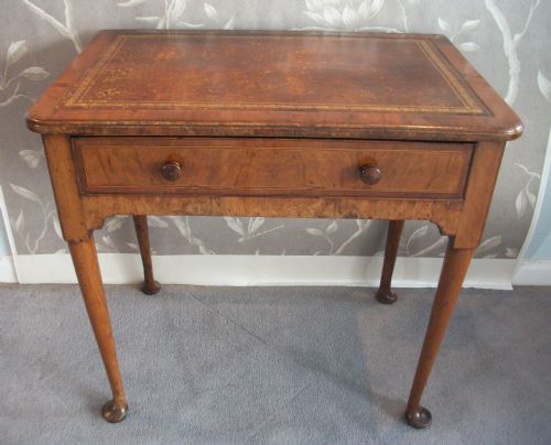 GEORGIAN MAHOGANY SMALL WRITING SIDE TABLE DESK LEATHER TOP WITH CROSS BANDING AND PAD FEET - ADDITIONAL PHOTO 3