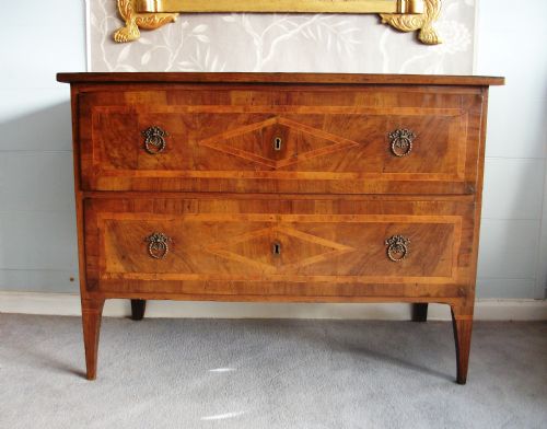 Italian Neoclassical Louis XVI Marquetry Walnut Commode Chest of Drawers
