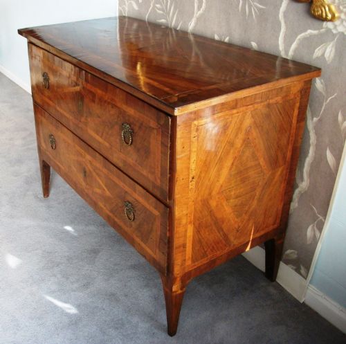 fig 2. Italian Neoclassical Louis XVI Marquetry Walnut Commode Chest of Drawers 
